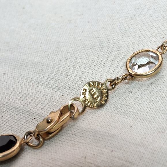 Vintage Austrian Crystal Bezel Necklace Black & Clear Gold Tone 34” Fancy - Picture 3 of 7